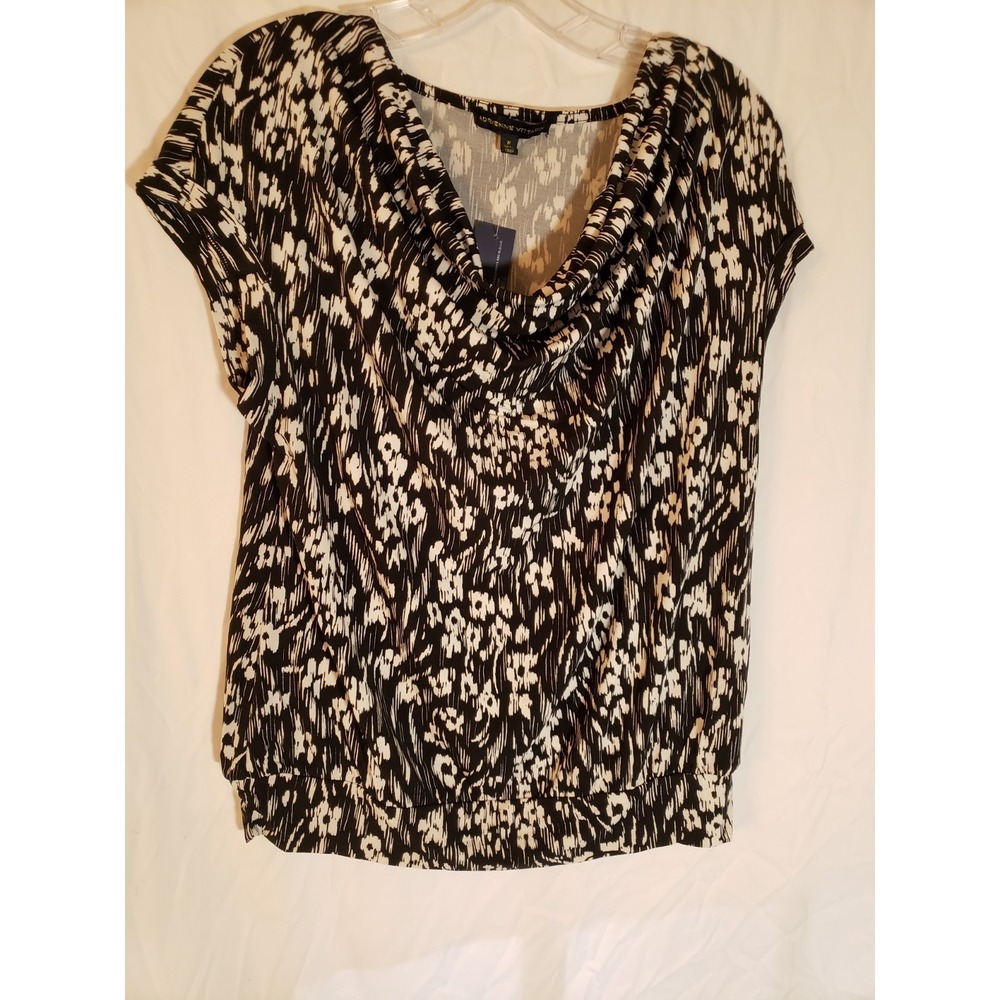 Women's Adrienne Vittadini Black And White Patterned Short Sleeve Top Size M